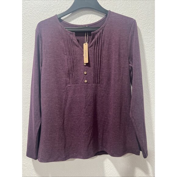 PGANDS Tunic Women Size L Purple Split V Neck Pleated Long Sleeve NWT - Picture 2 of 10